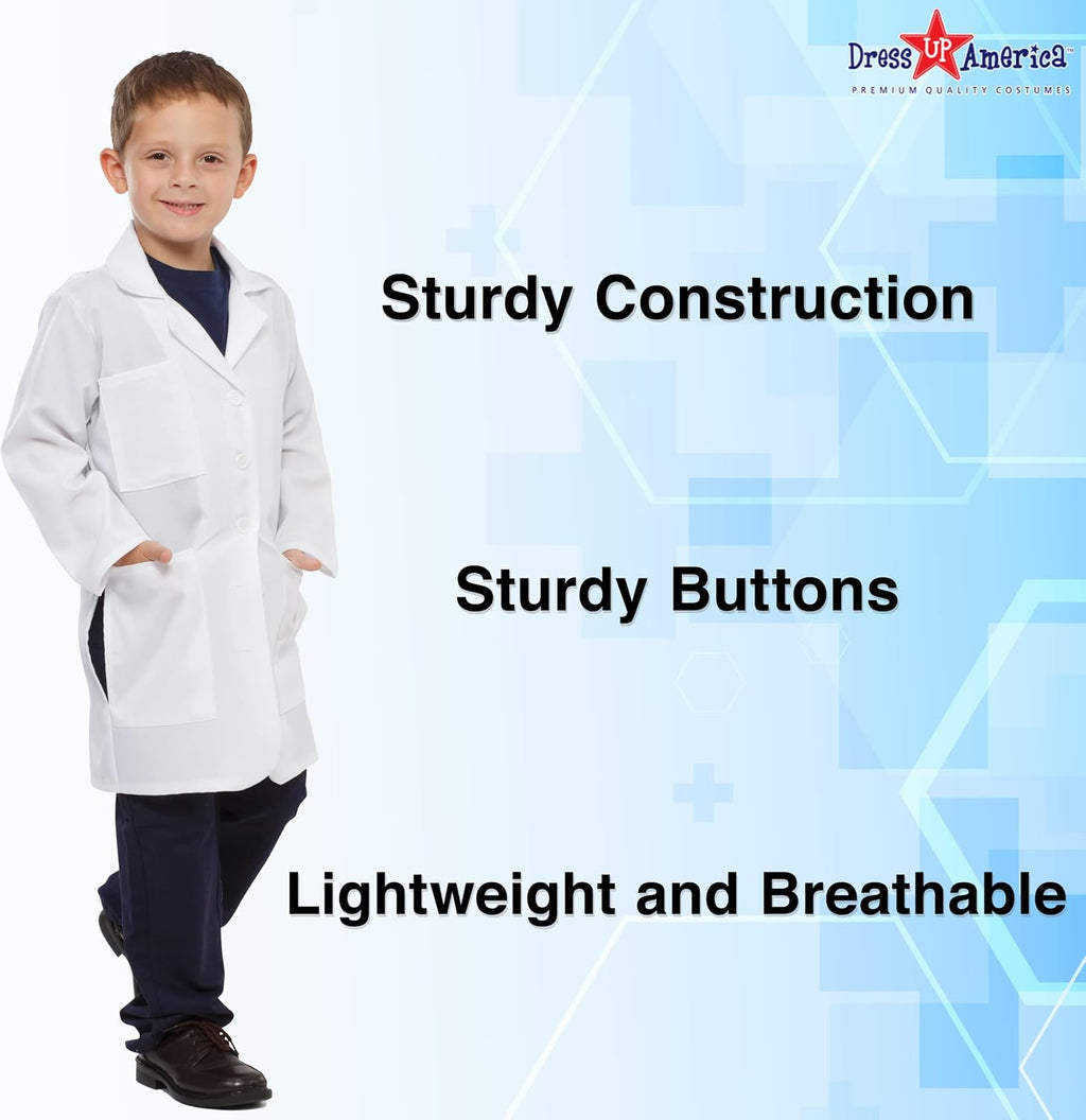 Kids Lab Coat – White Doctor Costume for Boys & Girls – STEM Play Dress-Up for Scientists & Doctors