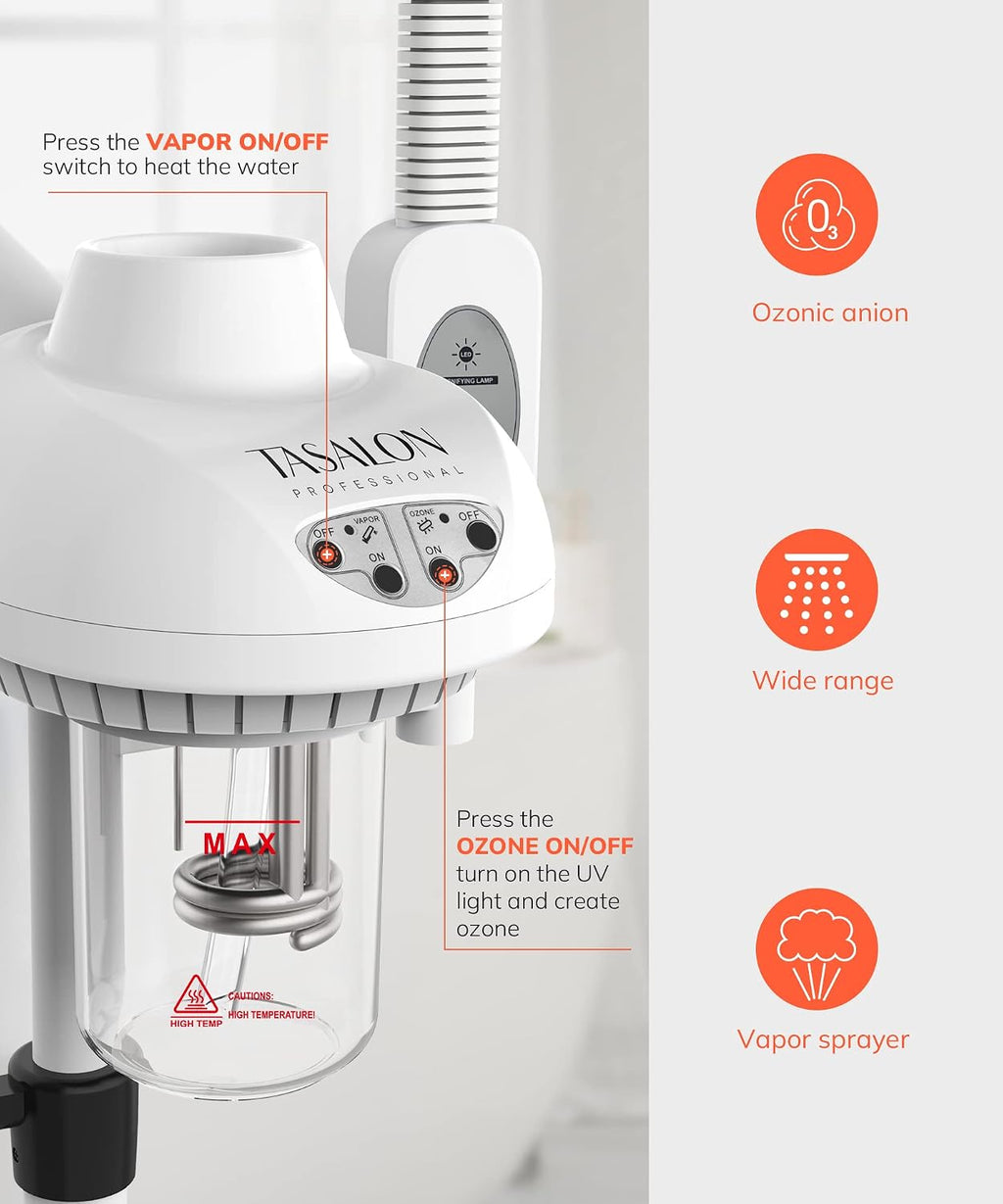 Professional 2 in 1 Facial Steamer With 5X Magnifying Foldable Arm, Ozone Mist Steamer for Face, Salon Spa Beauty