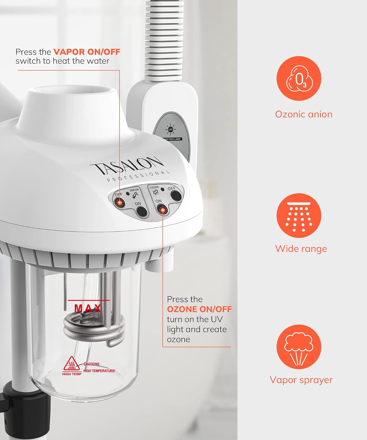 Professional 2 in 1 Facial Steamer With 5X Magnifying Foldable Arm, Ozone Mist Steamer for Face, Salon Spa Beauty