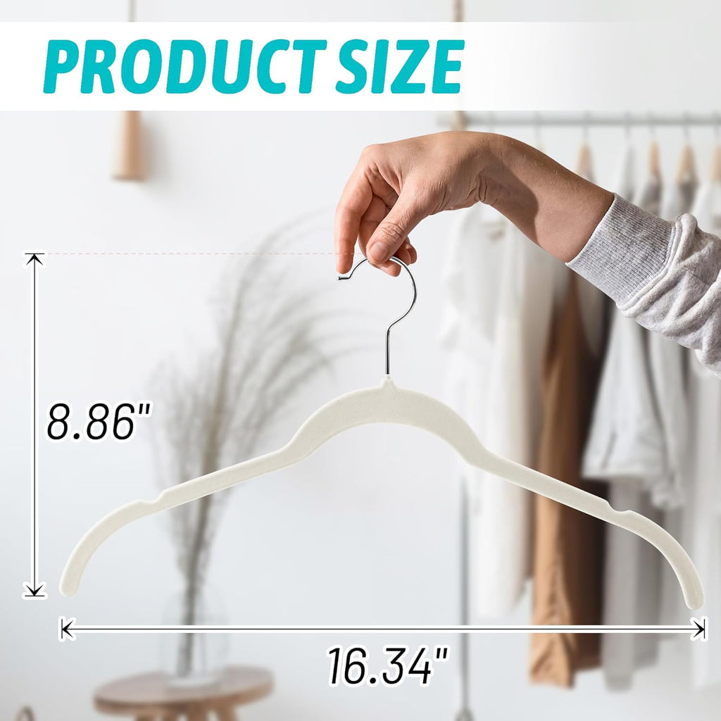 Velvet Hangers 30 Pack, Non-Slip Slim Felt Clothes Hangers Beige | Space-Saving Closet Organization; Flocked Surface;