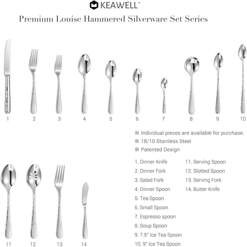 Premium Louise Hammered 4-Piece Soup Spoon Set (7" Soup Spoons)
