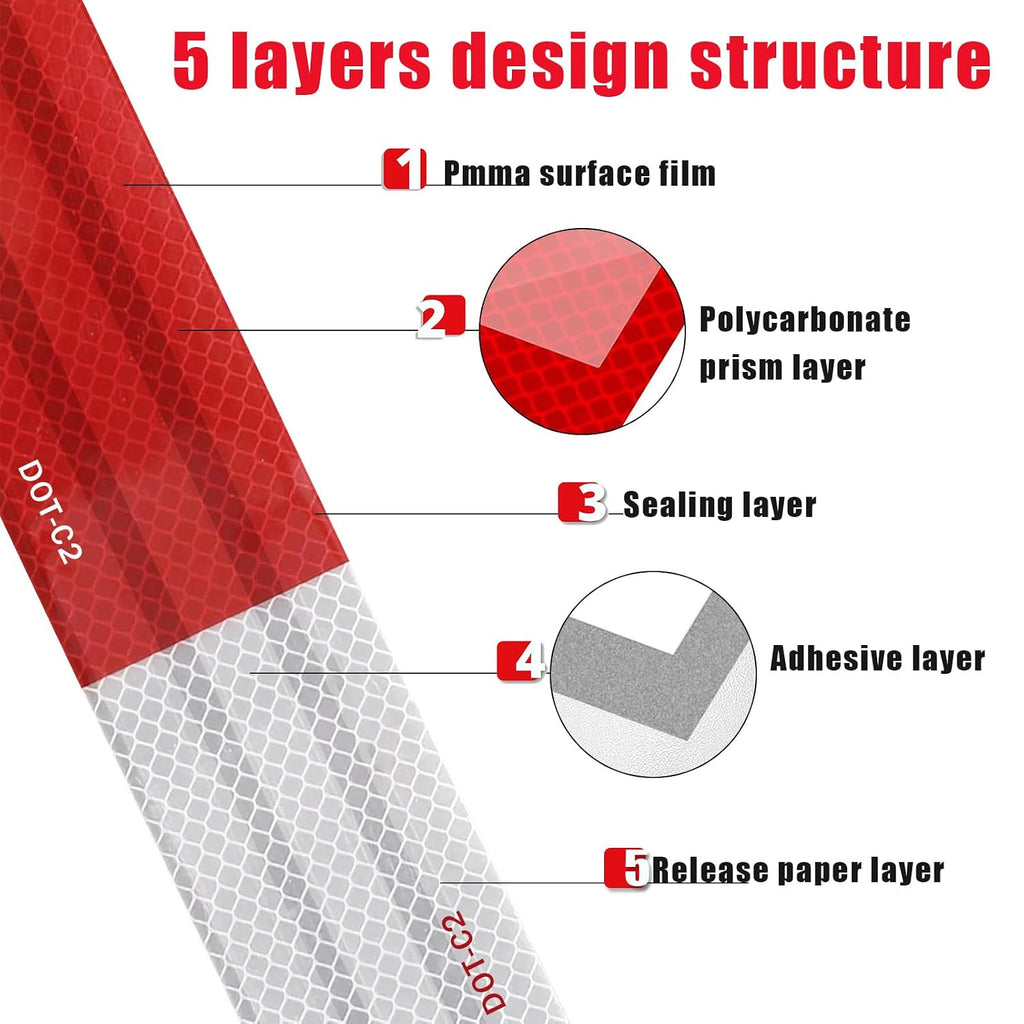DOT-C2 Reflective Safety Tape 2 Inch x 200 Feet Red White Conspicuity Tape