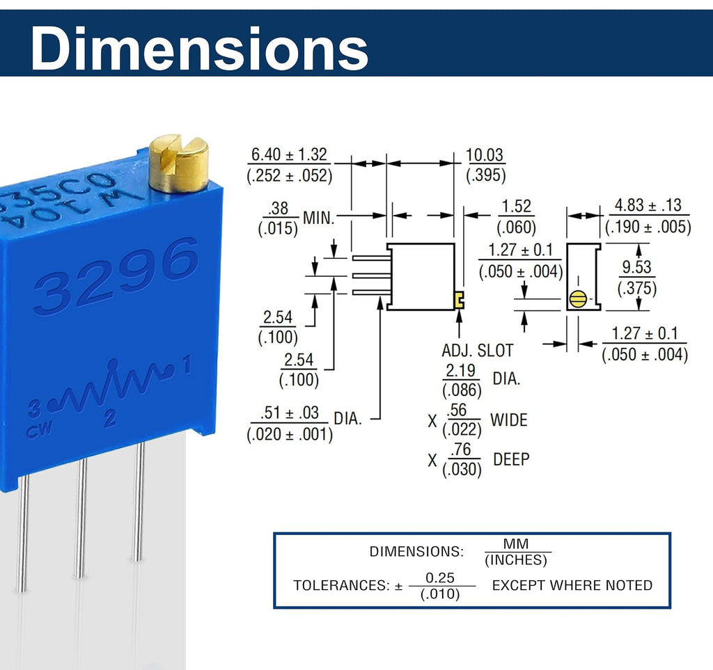 60PCS 3296W Multiturn Trimmer Potentiometer Kit, 12 Values 100Ω-500KΩ