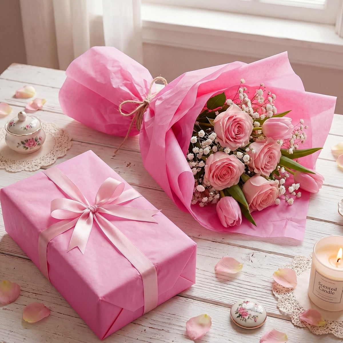 80 Sheets Pink Tissue Paper, Tissue Paper for Bouquets 20" x 14"