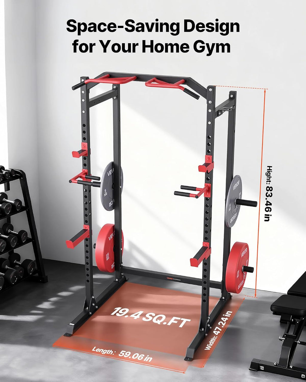 Power Cage Power Rack, Multifunctional Barbell Squat Rack with Adjustable Height, Home Gym Strength Training Workout