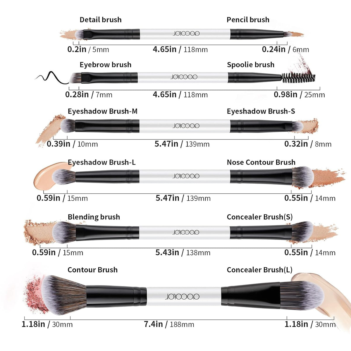 6 Piece Dual-Sided Eyeshadow Brushes - 12 Functions in 1 Set