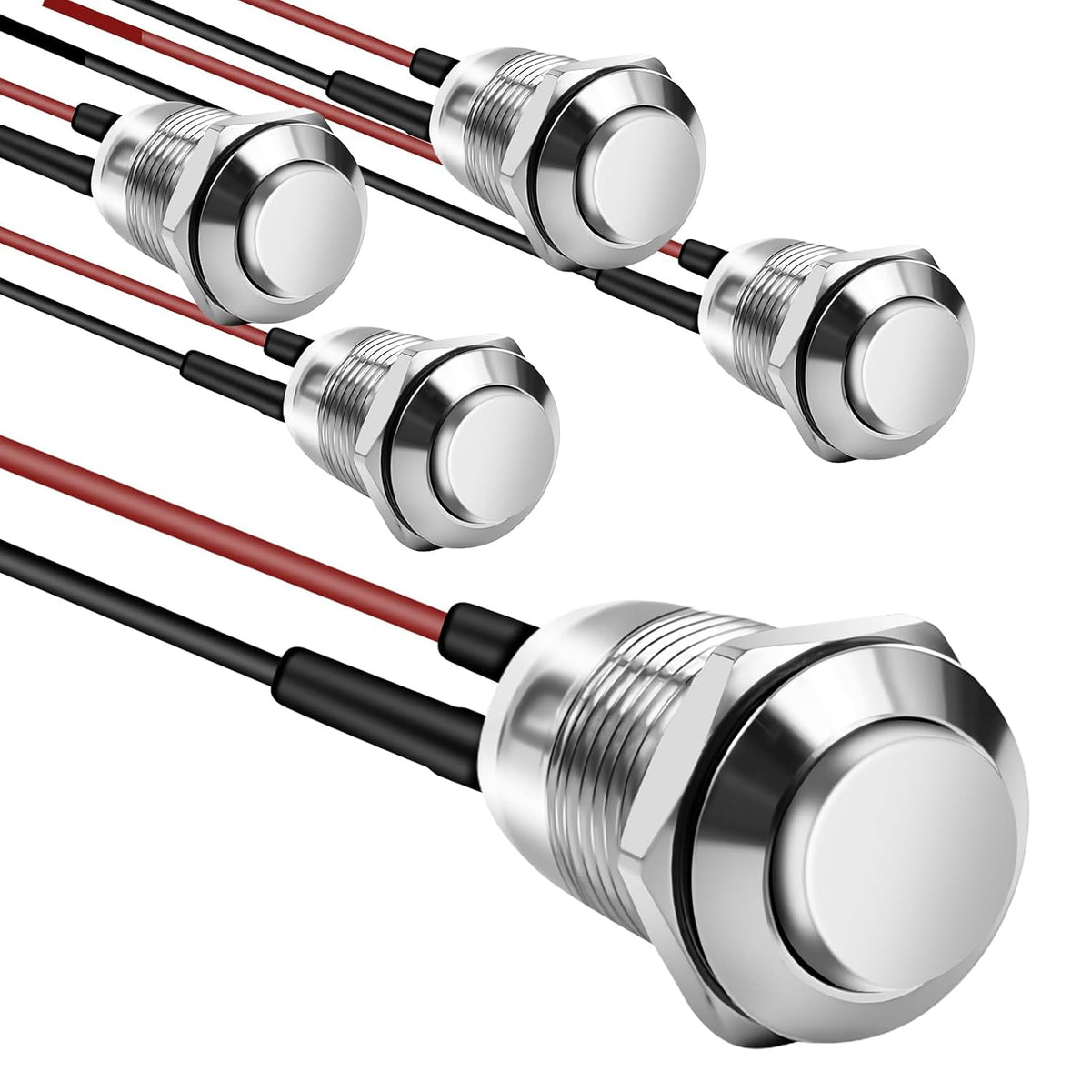 12mm Momentary Push Button Switch, 5-Pack, Silvery