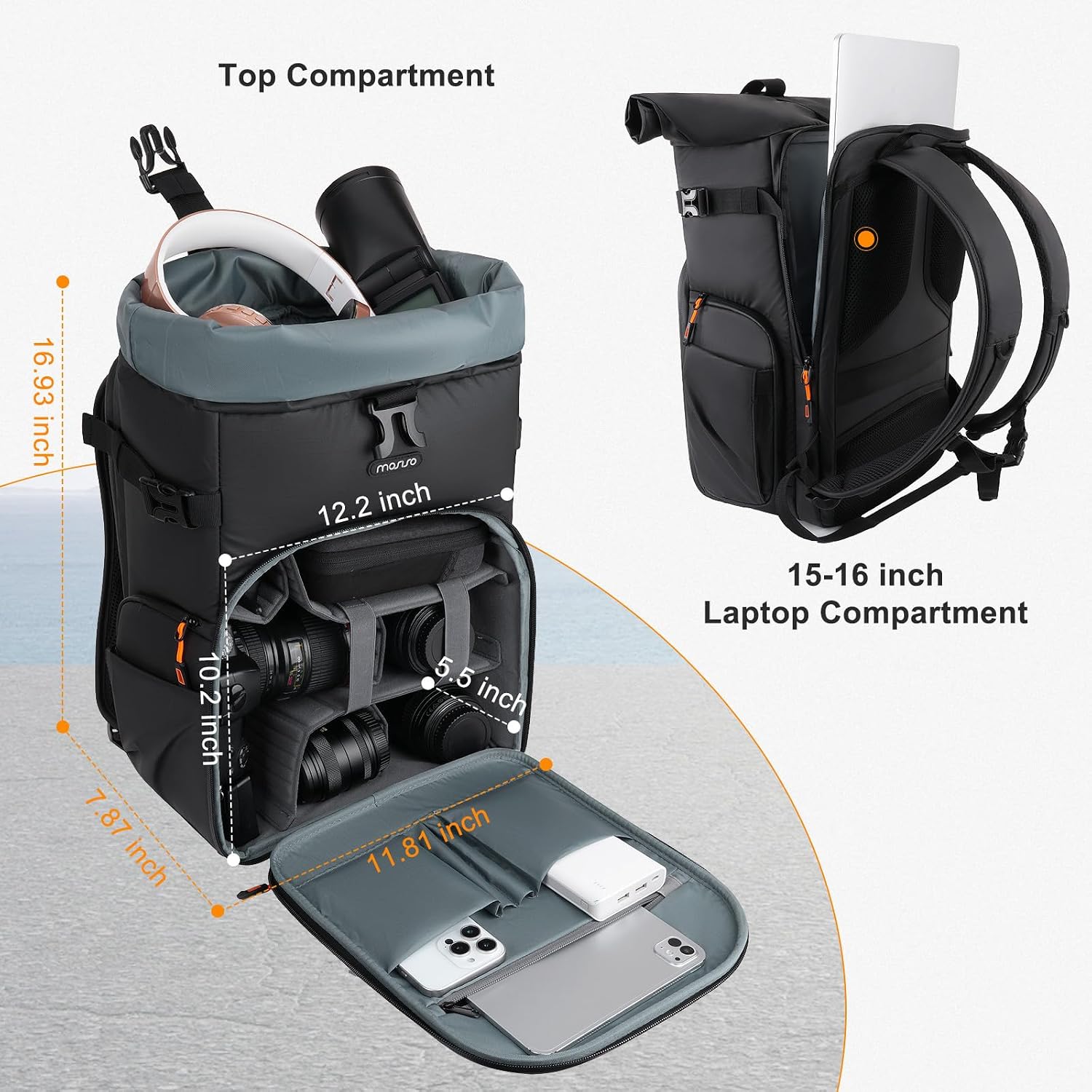 Camera Backpack,DSLR/SLR/Mirrorless Camera Bag Photography Backpack | Hardshell Pocket, 15.6 inch Laptop