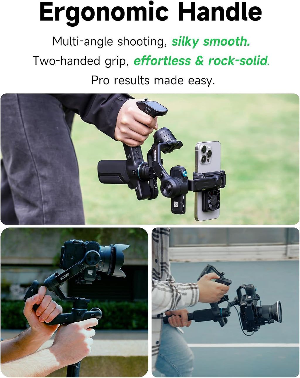 SCORP Mini 3 Kit All-in-One Gimbal Stabilizer with AI Tracking | 4.4lb Payload, Bluetooth Shutter Control, Ergonomic