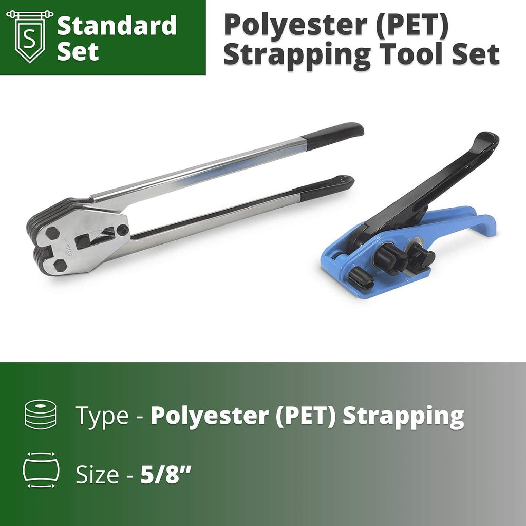 P-330, C-5005 Strapping Tool Set for 5/8" Polyester (PET) Strapping - Tensioner and Sealer for Plastic Polyester