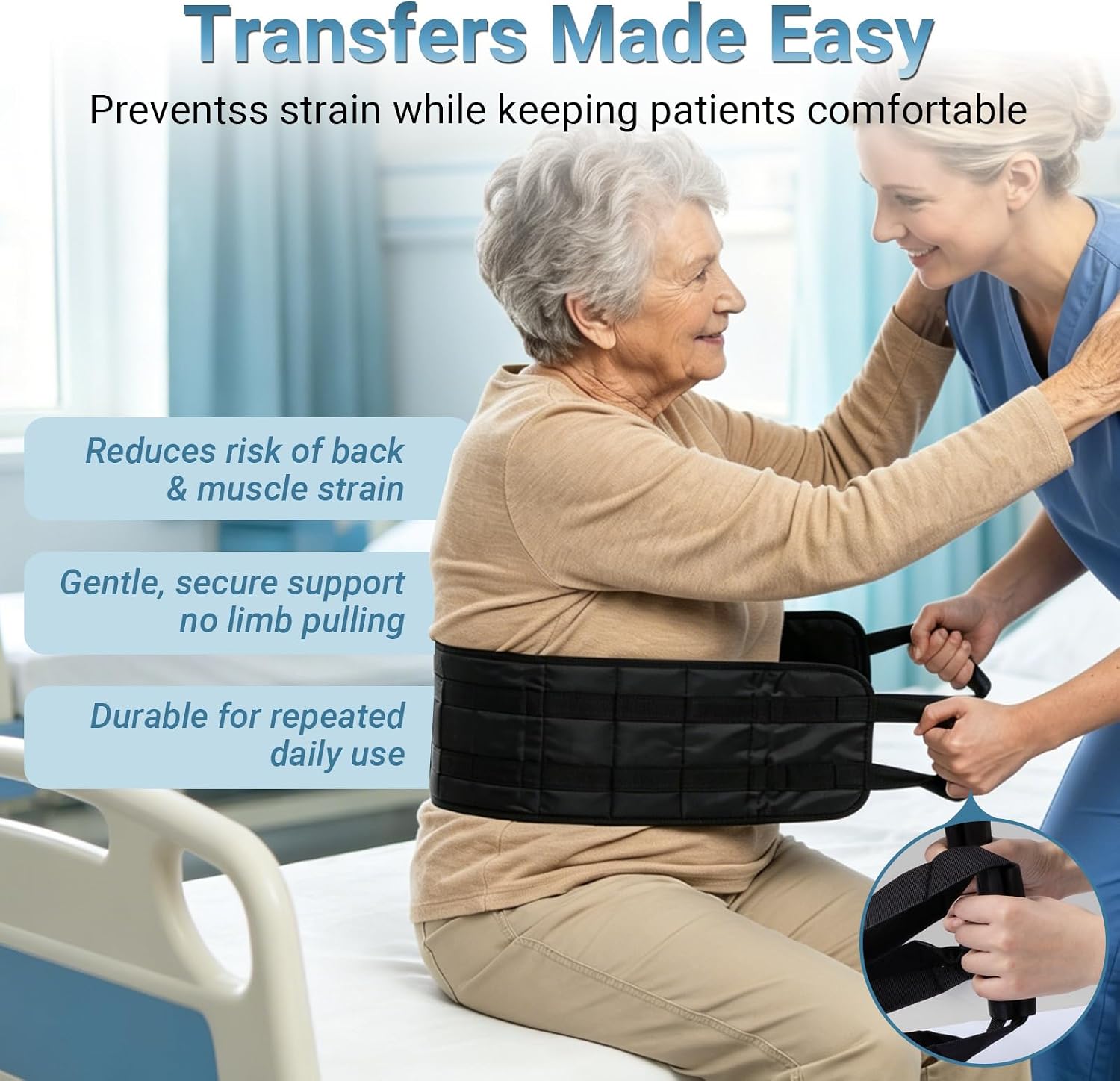 Standard Transfer Sling - Gait Belt for Seniors & Disabled, Patient Lifting Aid for Elderly Mobility, Safe Bed &