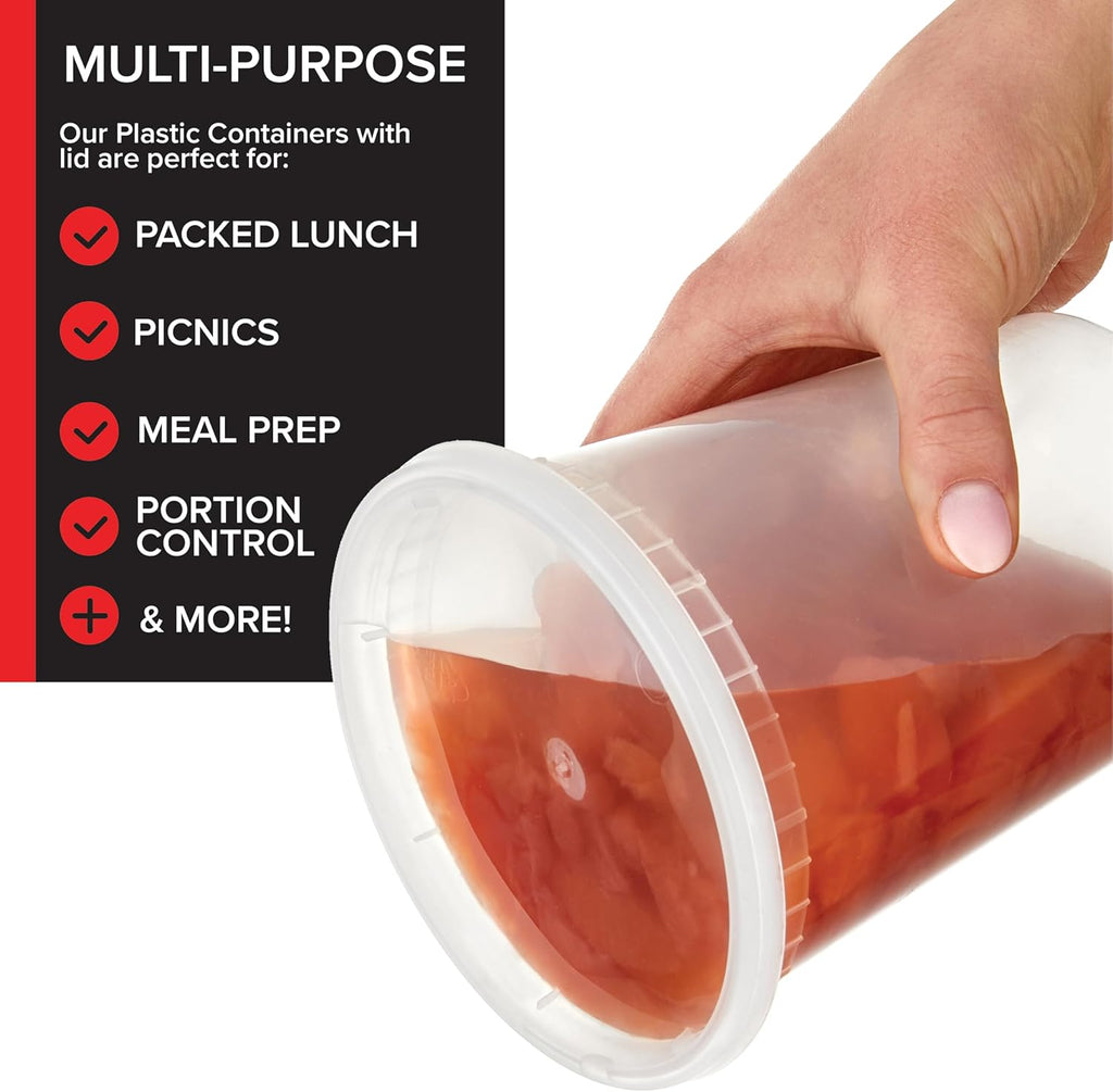 32oz Plastic Deli Containers with Lids (48 Pack), Disposable Plastic Food Storage Containers with Lids, Reusable