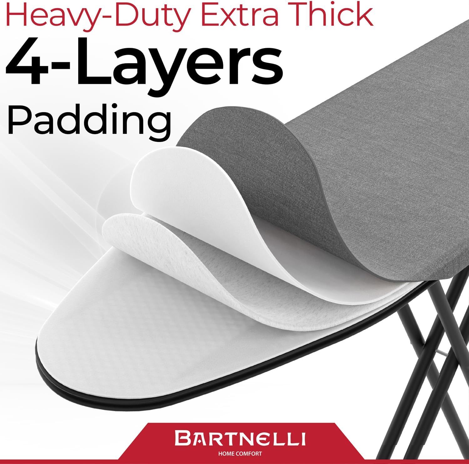 by Rorets Ironing Board Made in Europe | Iron Board with 4 Layered Cover & Pad, Height Adjustable up to 36" Features