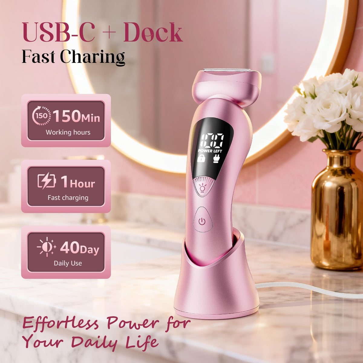 Cordless Electric Razor for Women: IPX7 & LED Display