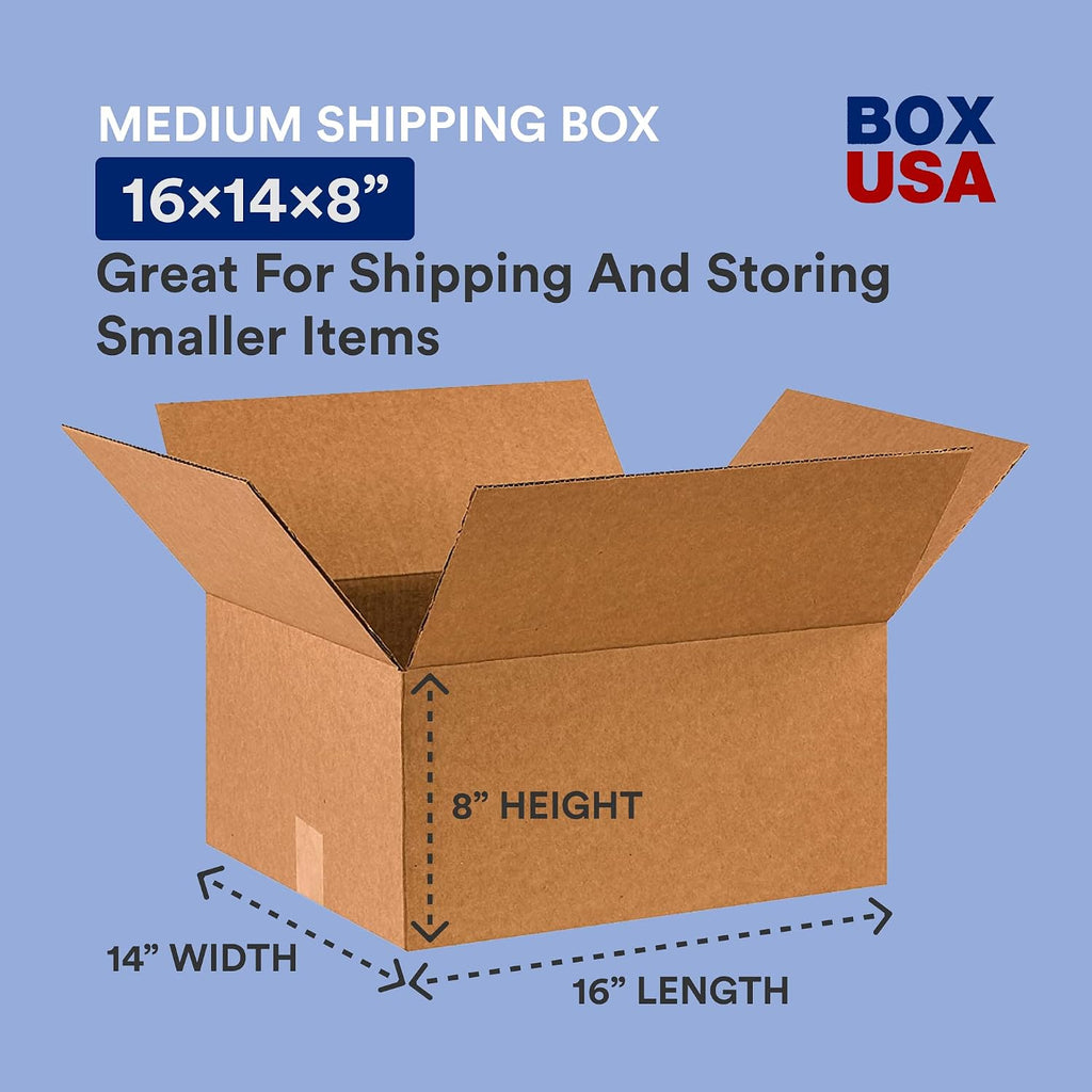 Shipping Boxes 16"L x 14"W x 8"H, 25-Pack Medium Corrugated Cardboard Boxes for Shipping, Mailing, Packing, Packaging