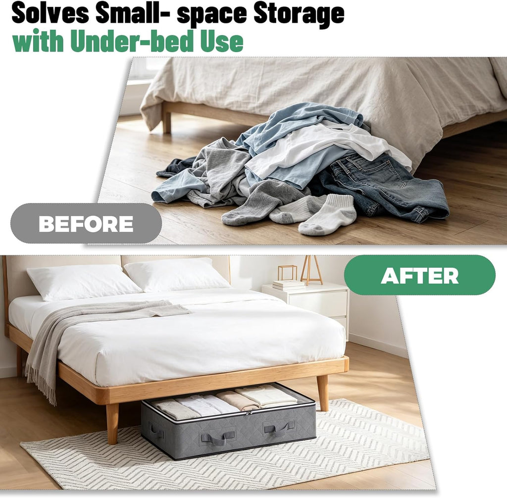 6Pack Under Bed Storage Bags, Closet Organizers and Storage Bins with Clear Window & Reinforced Handle for Clothing