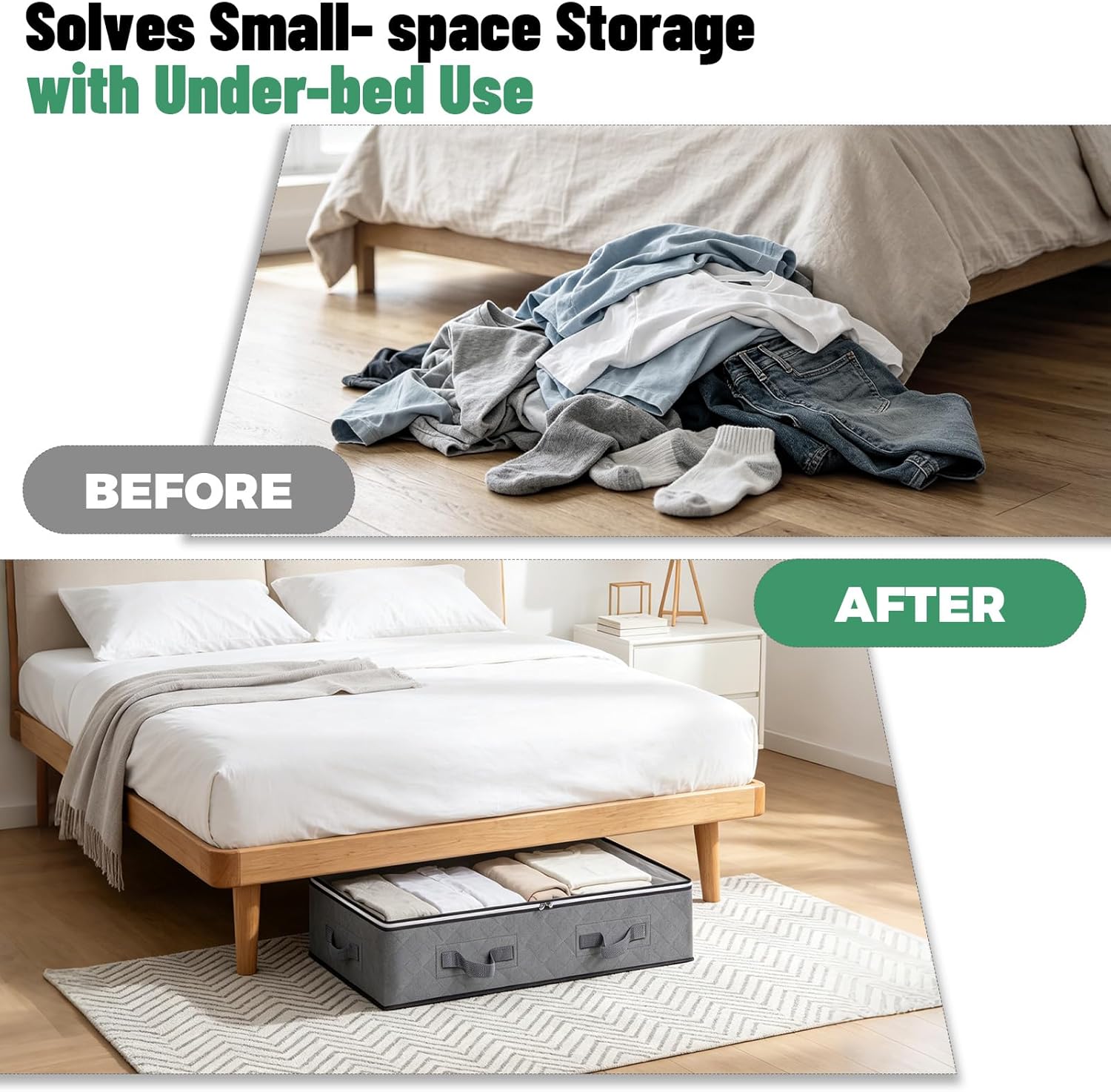 6Pack Under Bed Storage Bags, Closet Organizers and Storage Bins with Clear Window & Reinforced Handle for Clothing