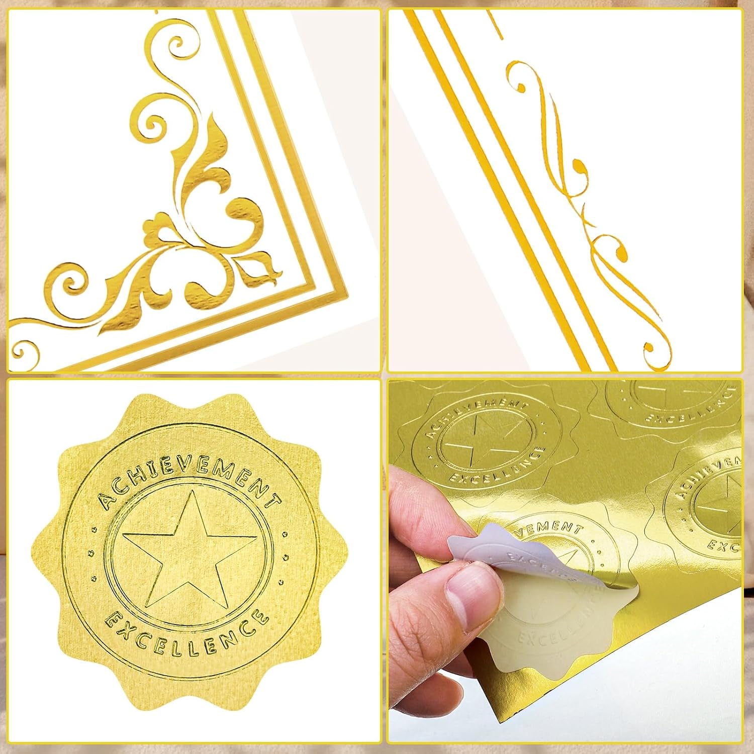100 Sheets Certificate Paper with 100 Pcs Gold Seal Stickers, 8.5 × 11'' Printable Award Certificates for Graduation