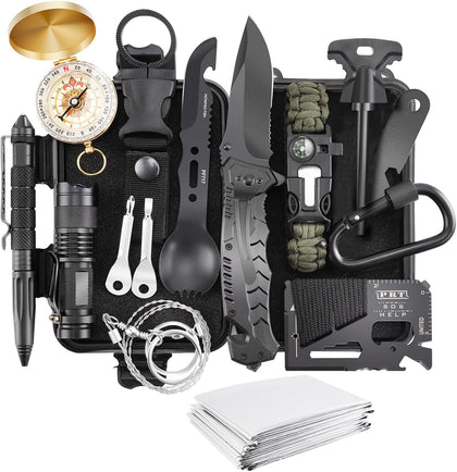 Survival Kit 17 in 1, Survival Gear and Supplies for Adult Teen Men, Survival Case, 2025 Xmas Holiday Surprise Gift