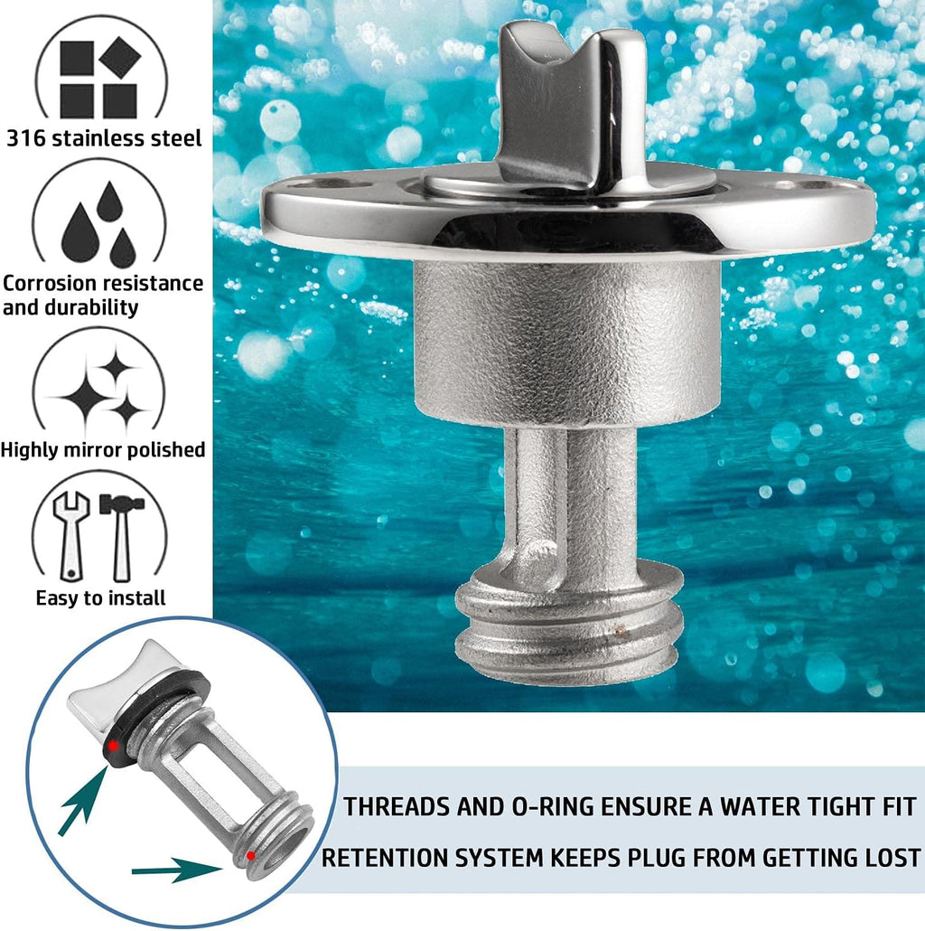 Oval Garboard Drain Plug,Marine 316 Stainless Steel Drain Plug Fits 1" Hole