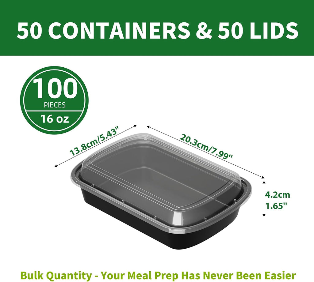 16oz Meal Prep Containers, 50 Pack Disposable Food Storage Boxes with Lids