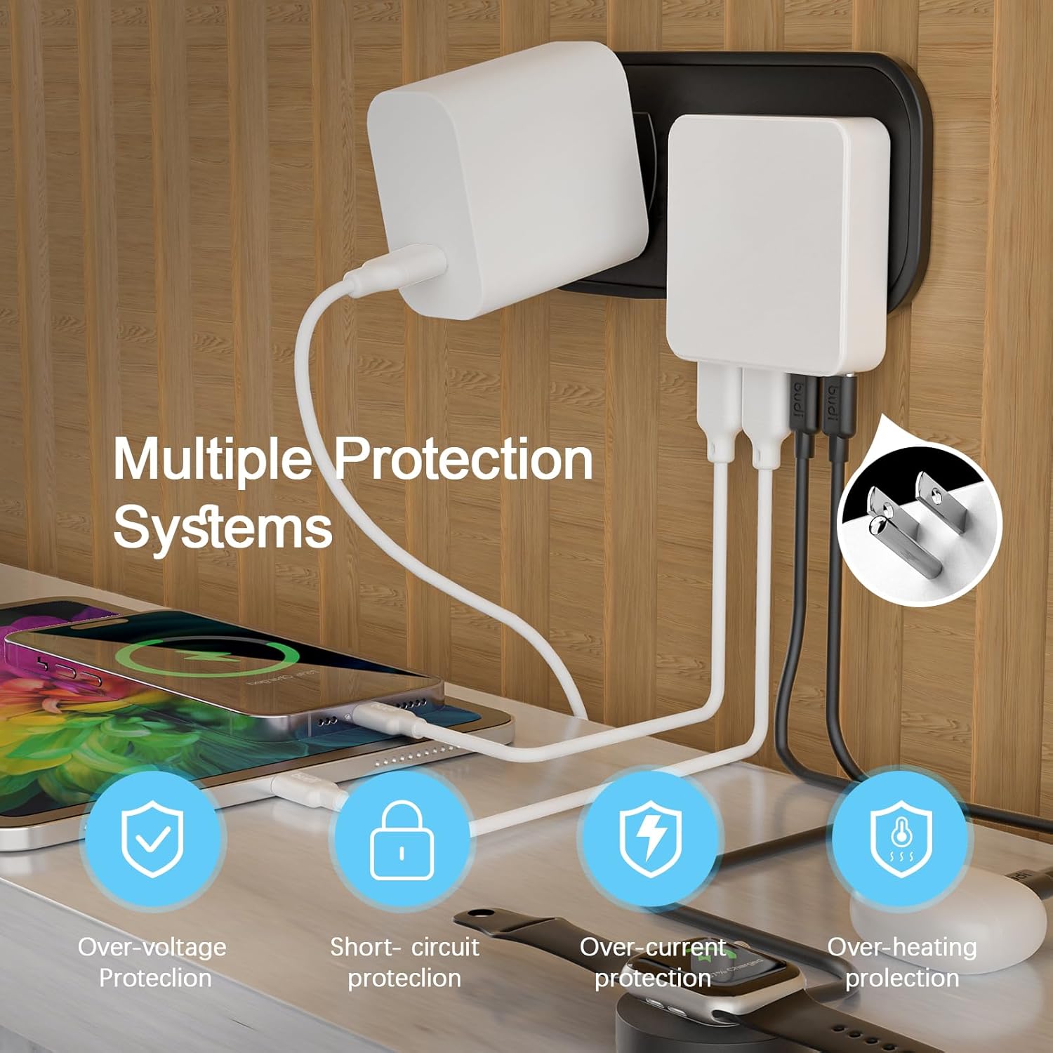 Flat USB C Wall Charger, 34W 4-Port USB Charger Block, Fast Charging Block with 20W Port Power Delivery and Dual