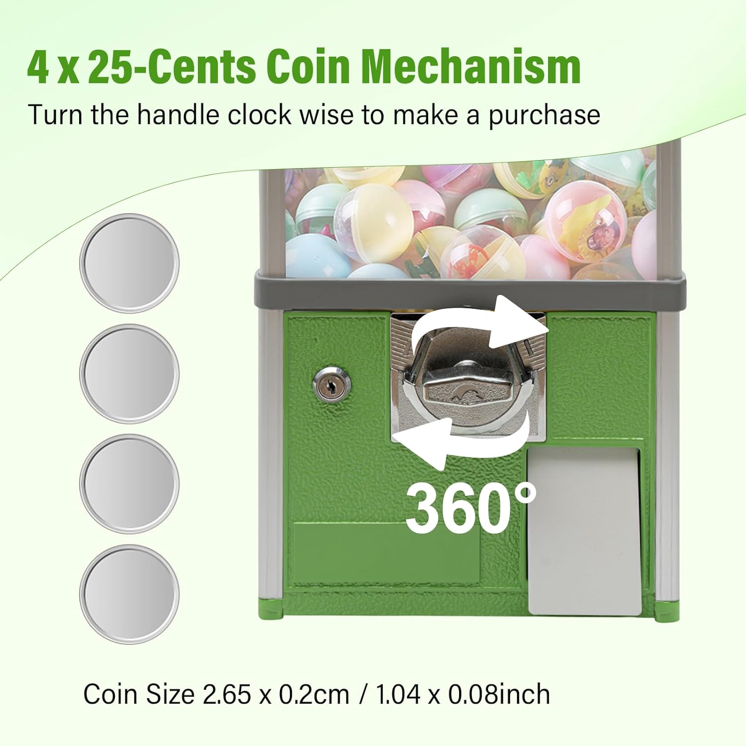 Big Commercial Capsule Vending Machine, 4 25 Cent Coins Per Side Operated Gumball Bank Machine, Gumball Dispenser