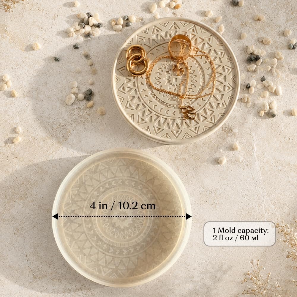Tray Silicone Mold Set of 3 – Includes Incense Holder, Patterned Coaster & Small Oval Dish | for Resin, Plaster &