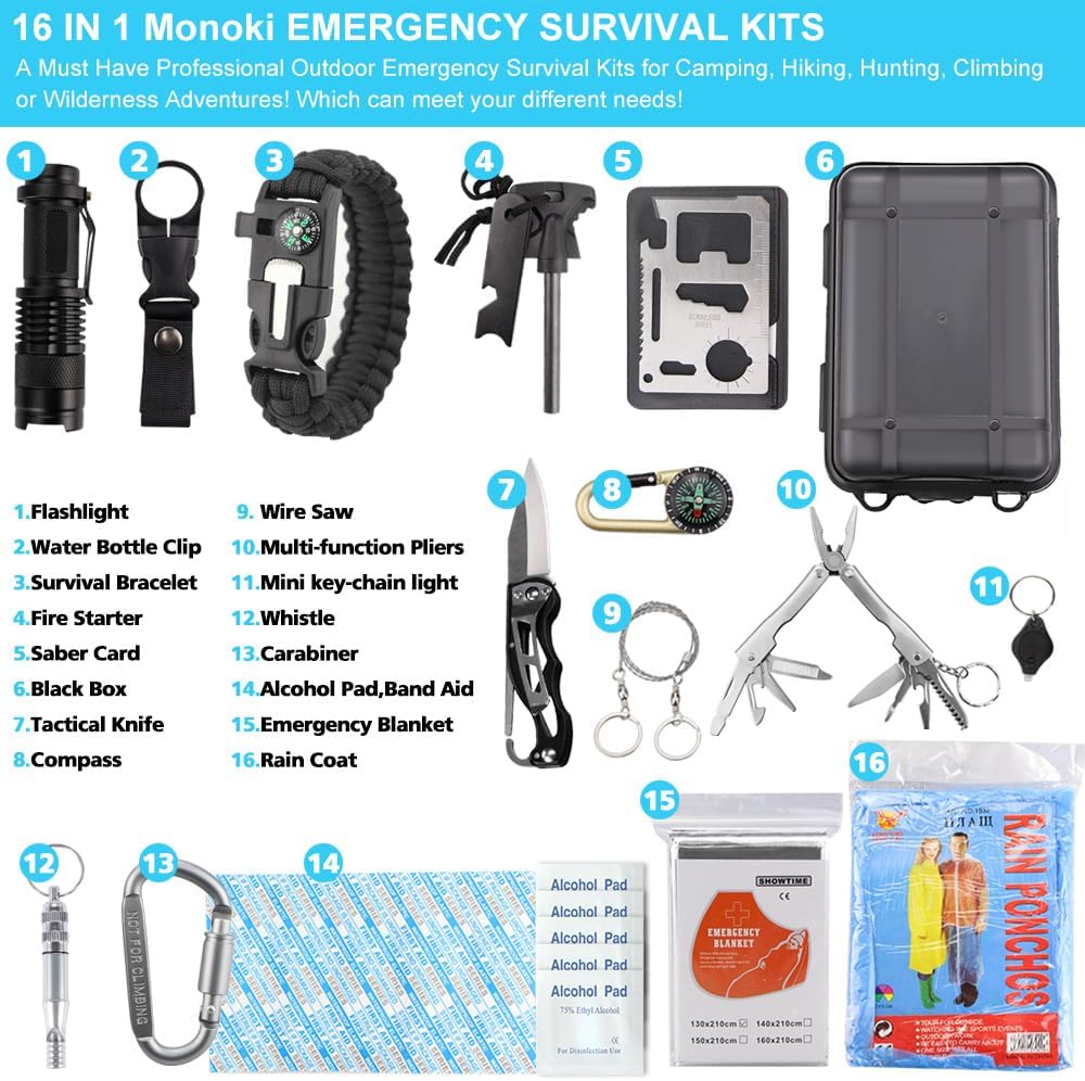 Survival Kit Outdoor Emergency Gear Kit for Camping Hiking Travelling or Adventures