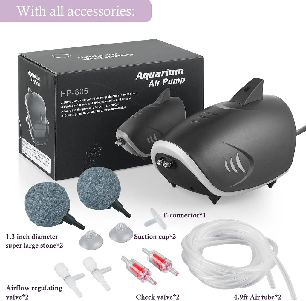 6W Silent Aquarium Air Pump - 160GPH Large Air Volume Fish Aerator, Adjustable Oxygen Pump for Fish Tank up to 300