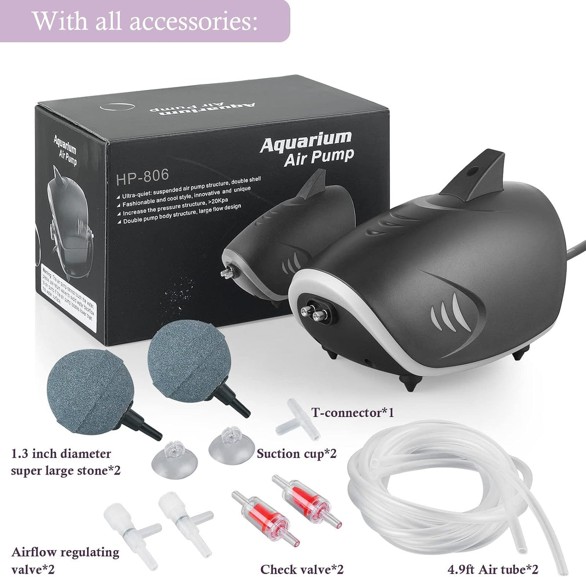 6W Silent Aquarium Air Pump - 160GPH Large Air Volume Fish Aerator, Adjustable Oxygen Pump for Fish Tank up to 300