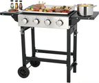 Portable Flat Top Grill with Folding Tabletop Design & Integrated Cart - Propane Griddle for Outdoor Cooking