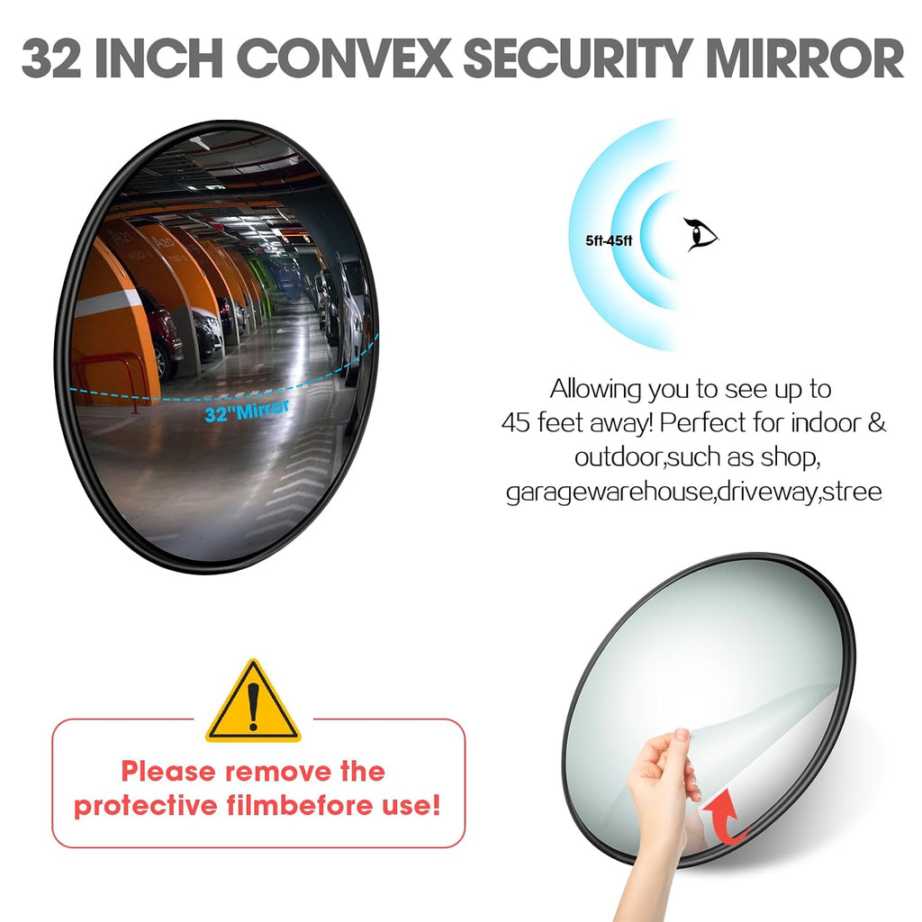 Convex Traffic Mirror - 32'' Outdoor and Indoor Driveway & Security Parabolic Safety Mirror, Acrylic Convex Mirrors