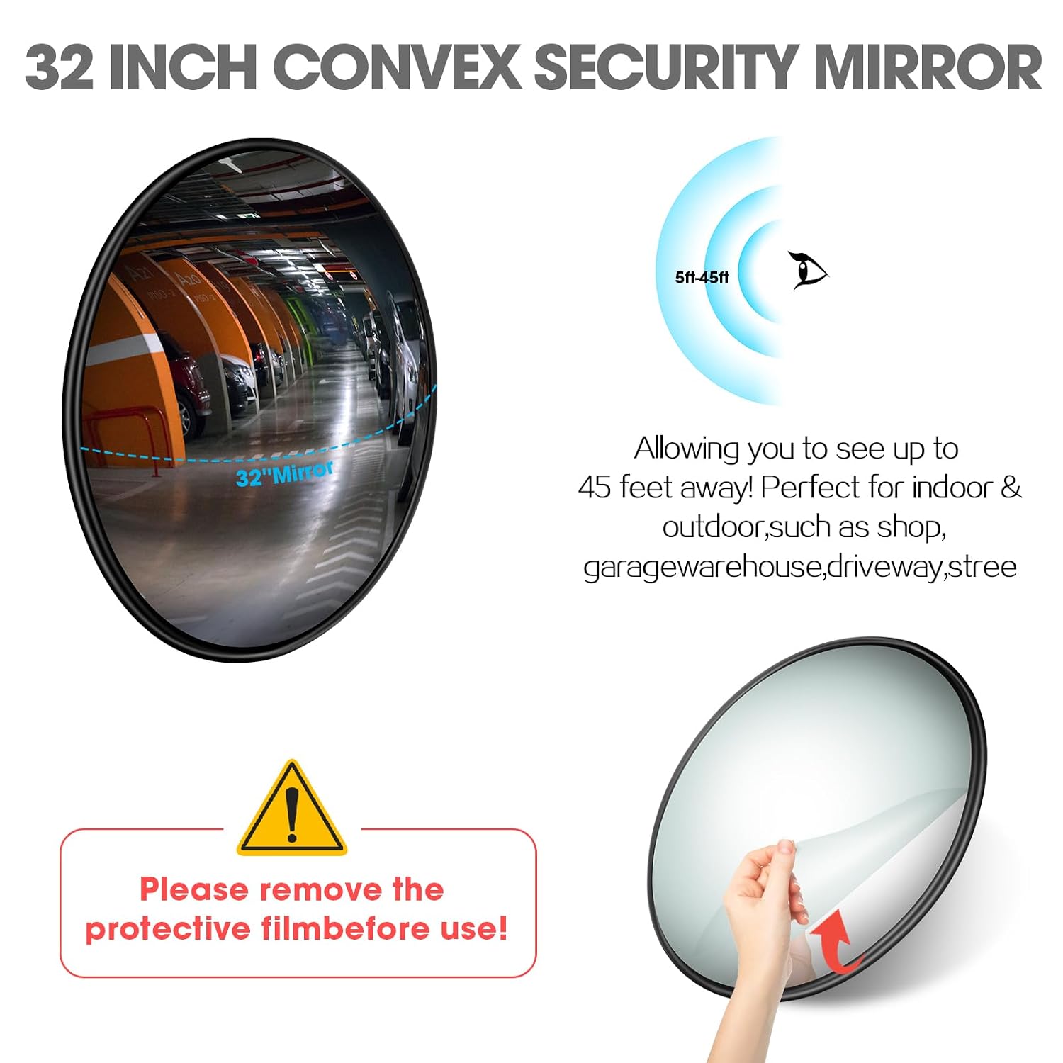 Convex Traffic Mirror - 32'' Outdoor and Indoor Driveway & Security Parabolic Safety Mirror, Acrylic Convex Mirrors