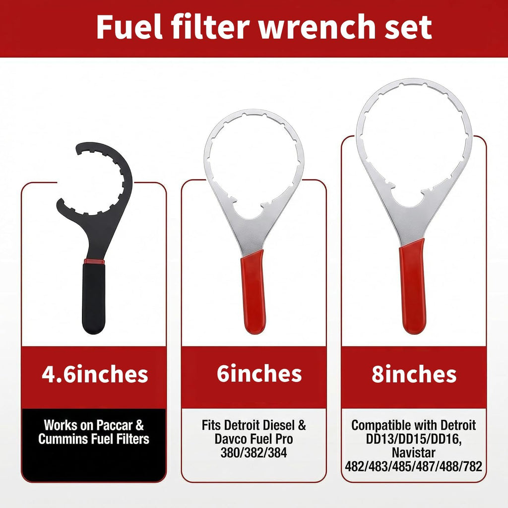 4.6'', 6'', 8'' Colar/Vent Cap Oil Fuel Filter Wrench for 380134 382 | Fits for Detroit Diesel Truck Engines 380134