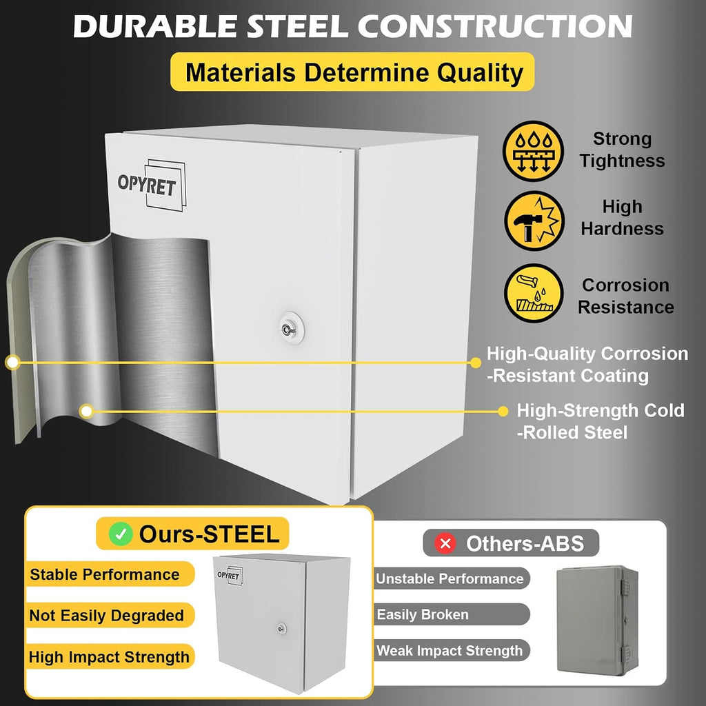 Electrical Junction Box, 12"x10"x8" NEMA Steel Enclosure P66 Waterproof & Dustproof Outdoor/Indoor Electrical Project Box with Mounting Plate