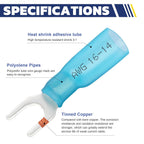 haisstronica 200PCS Heat Shrink Fork Terminals, 16-14 AWG, #10, Blue