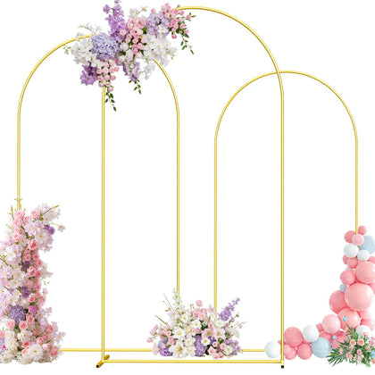 Metal Arch Backdrop Stand, 6FT+5FT+4FT Wedding Arch Frame, Gold Wedding Arch Backdrop Stand Set of 3, Balloon Arch