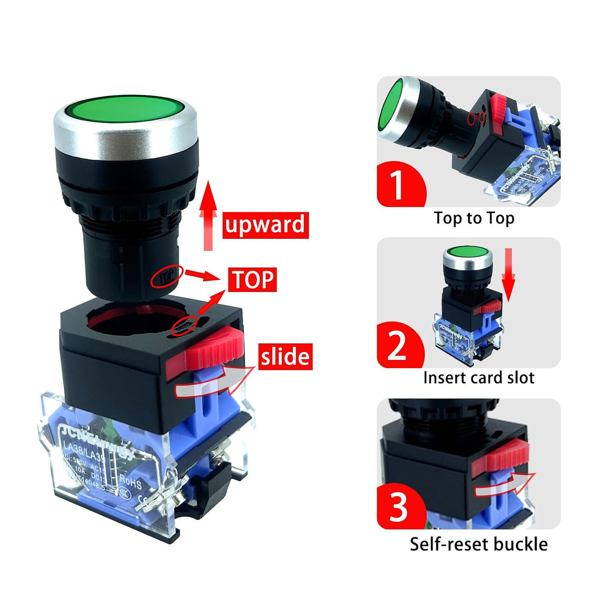 IP67 Efficient Waterproof Emergency Stop Button Box,22mm 4-Buttons Start Stop Control Station, Dustproof Anti-Misoperation Push Button Switch with Cover for Industrial Workshop Outdoor Use