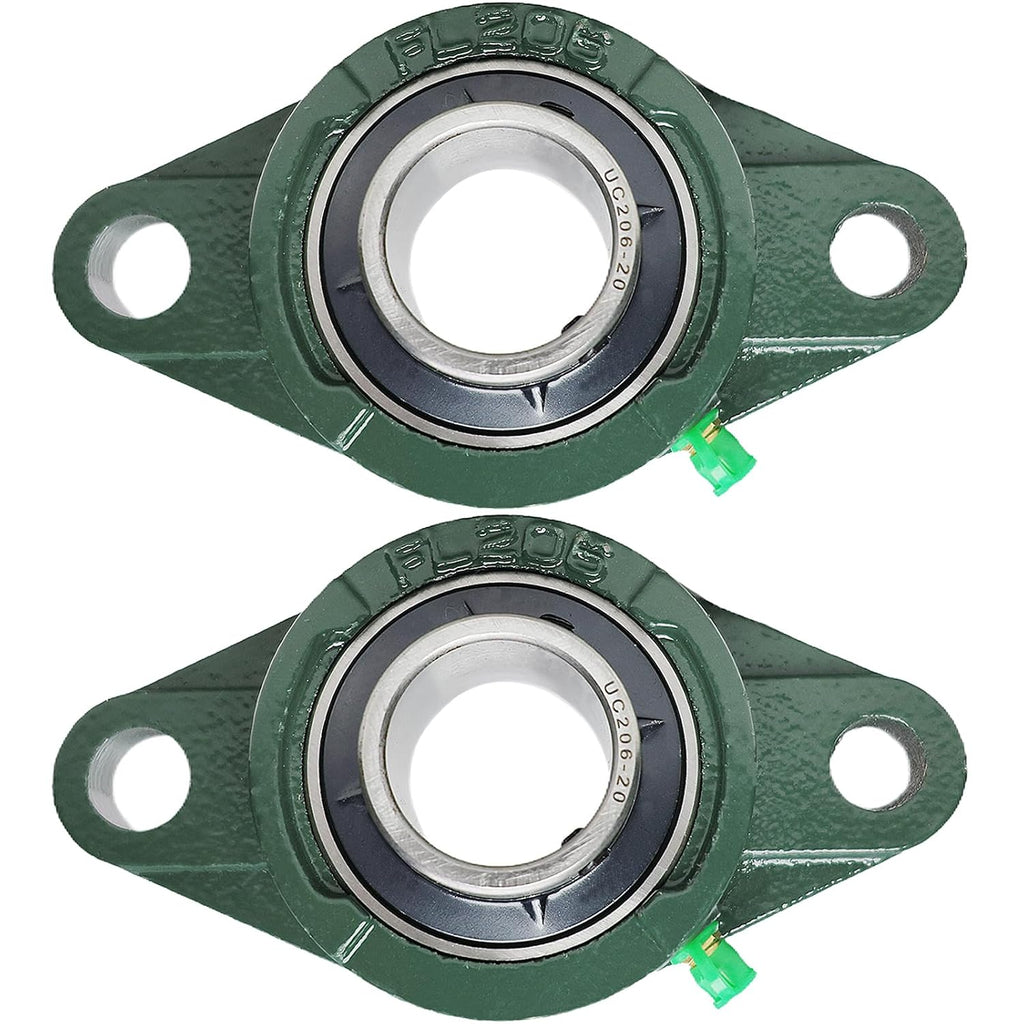 2 Pack UCFL206-20 Pillow Block Bearing – Flange 2 Bolt Mounted Pillow Block Bearings – Bearing Steel Bearings with 1-1/4" Bore - Self-aligning Bearings with Solid Cast Iron Base