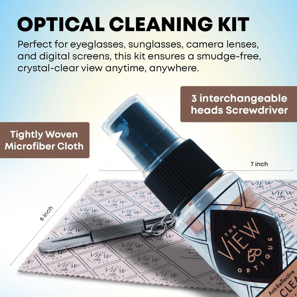 Anti-Reflective Lens Cleaner & Repair Kit – 0.4oz Glasses Cleaner Spray, Microfiber Cloth & Keychain Screwdriver in a