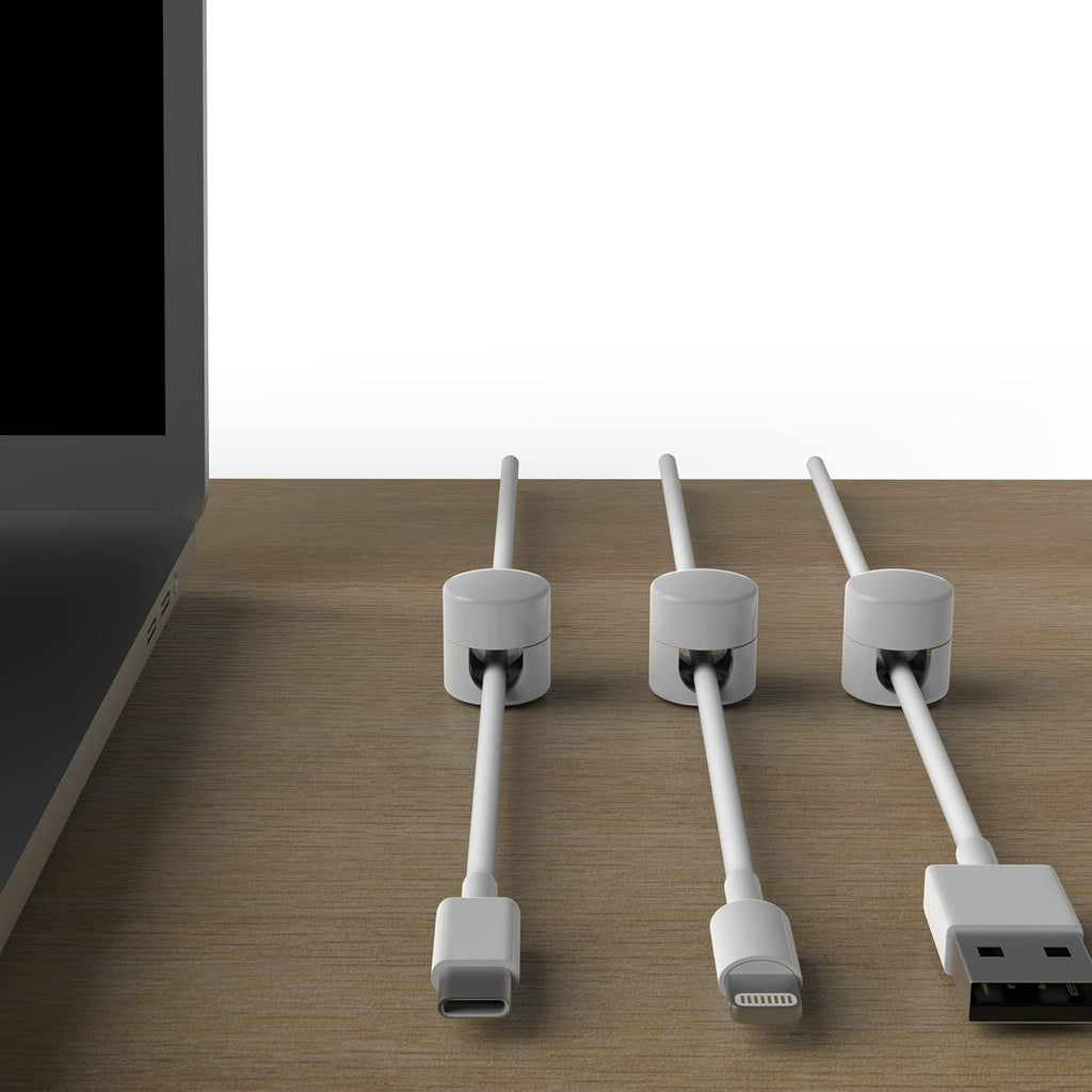 Cable Anchors for Desk Organization White | Premium Aluminum Cord Organizers | Charger + Cable Management Clips for