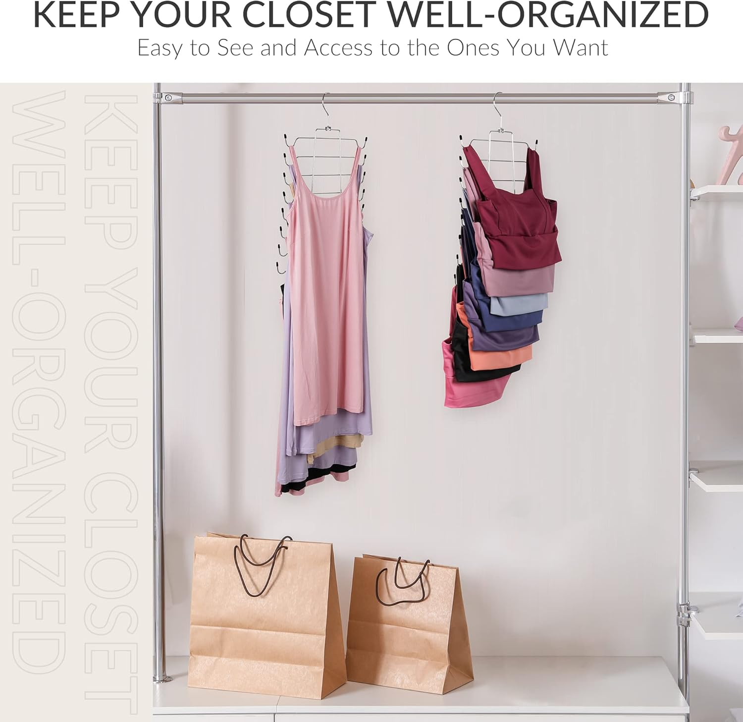 2 Pack Tank Top Hanger Space Saving, Bra Hangers for Closet Organizer, Hanging Bra Organizer Tank Tops Holder with 16