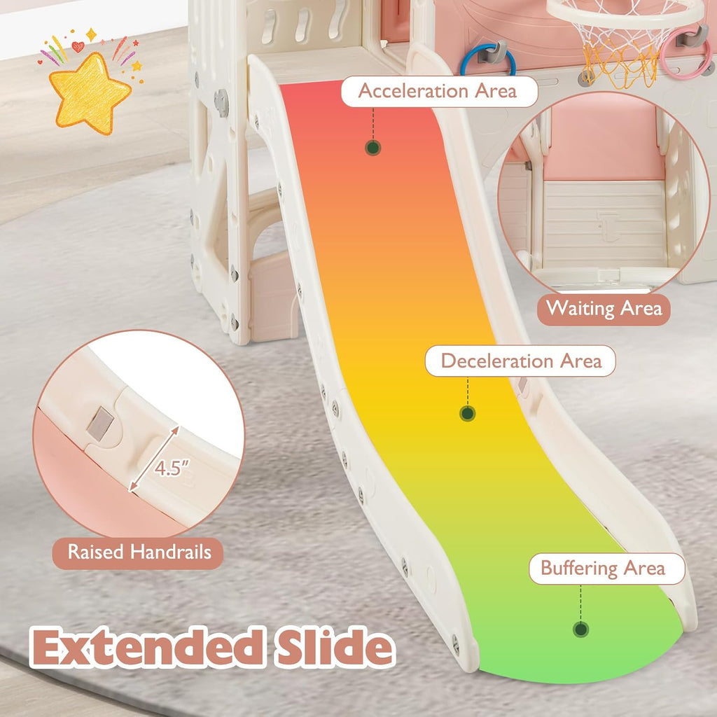 10 in 1 Toddler Slide Set, Kids Slide and Climber Playset with Magnetic Whiteboard, Ring Toss, Basketball Hoop