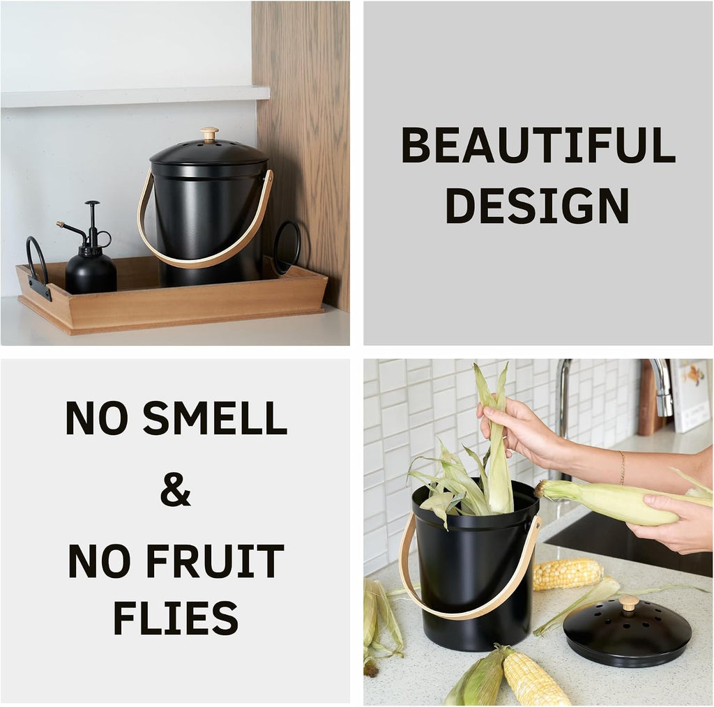 Beautiful Kitchen Compost Bin with Smell Proof Lid - Rust Proof and Odorless Compost Bucket for Your Countertop with