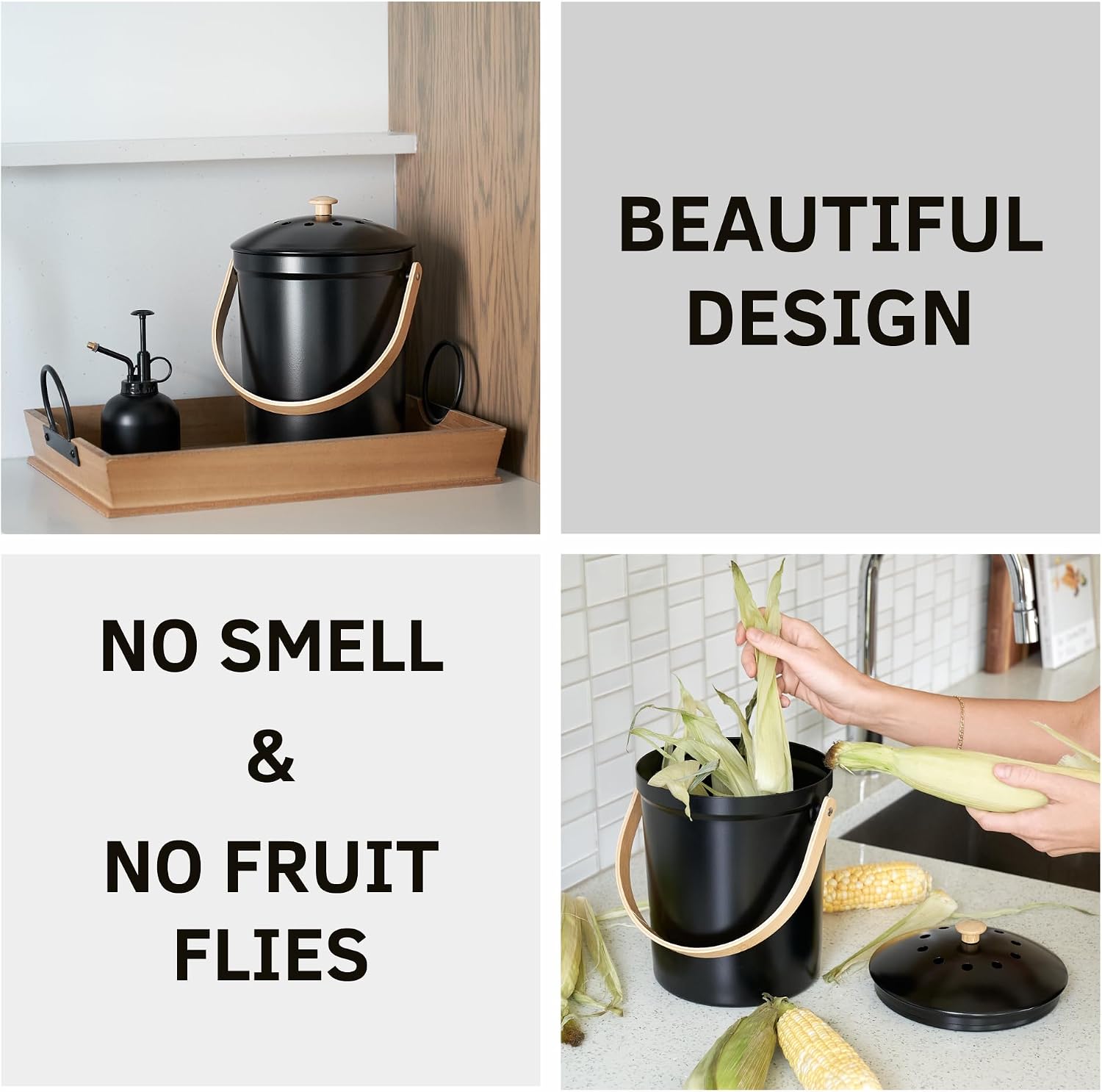 Beautiful Kitchen Compost Bin with Smell Proof Lid - Rust Proof and Odorless Compost Bucket for Your Countertop with