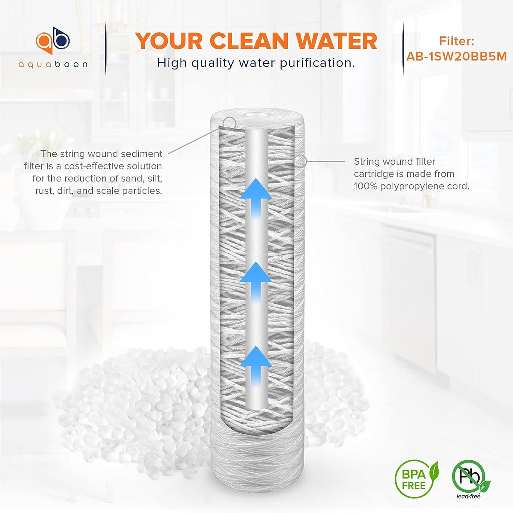 Aquaboon 5 Micron 20 x 4.5 Whole House String Wound Water Filter 2-Pack