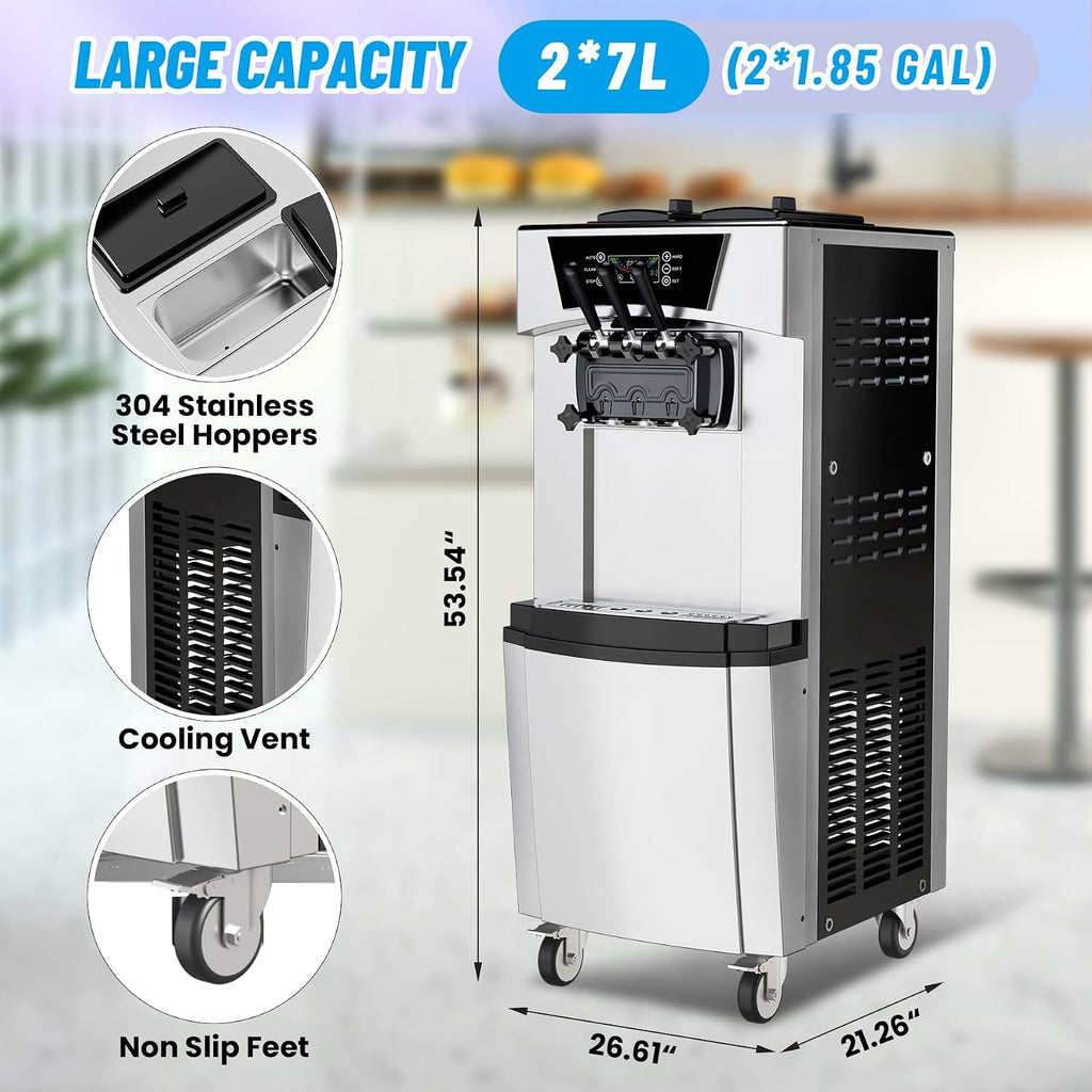 Ice Cream Machine, 2200W Commercial Ice Cream Maker with Auto Clean Function, Freestanding Frozen Yogurt Machine for