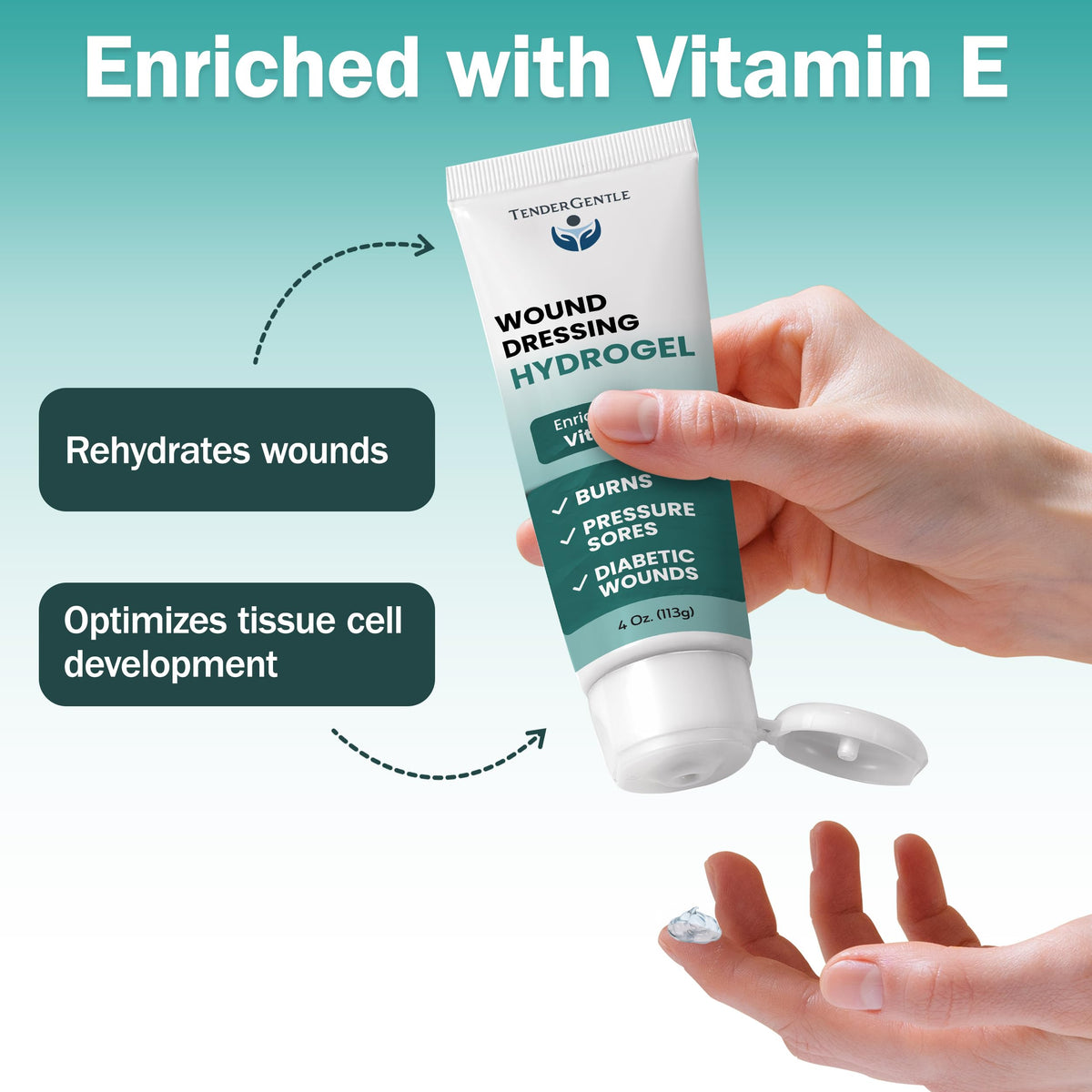 Hydrogel Wound Dressing Ointment - 4 oz Amorphous Hydrogel for Wound Care, Burns, Diabetic Ulcers - Enriched with