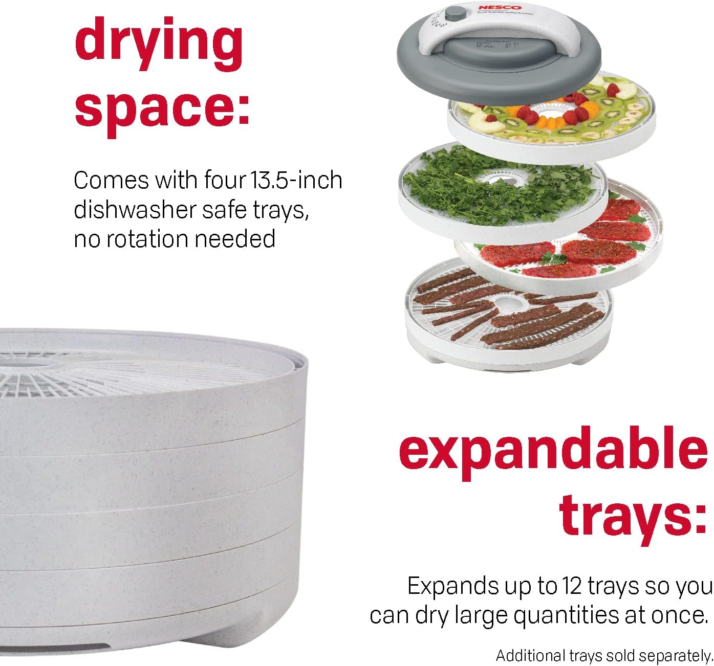 FD-60 Snackmaster Express Food Dehydrator for Great Jerky and Snacks, 4 Trays, 13.5" X 9.75", white and grey